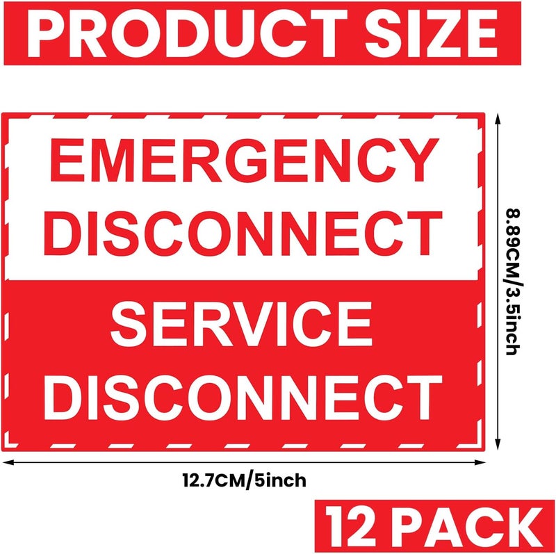 LEIFIDE 12 Pack NEC Compliant Emergency Disconnect Sticker 5"x 3.5" Emergency Disconnect Service Warning Sticker Shut Off Sign Uv-Resistant Electric Panel Labels Vinyl Waterproof for Indoor Outdoor - Image 2